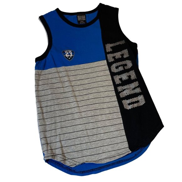 Quad Seven Boys Legend Tank Top 12/14 Blue & Black Striped Cotton - Picture 1 of 5